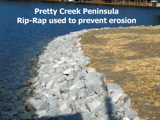 Pretty Creek Peninsula Rip-Rap used to prevent erosion